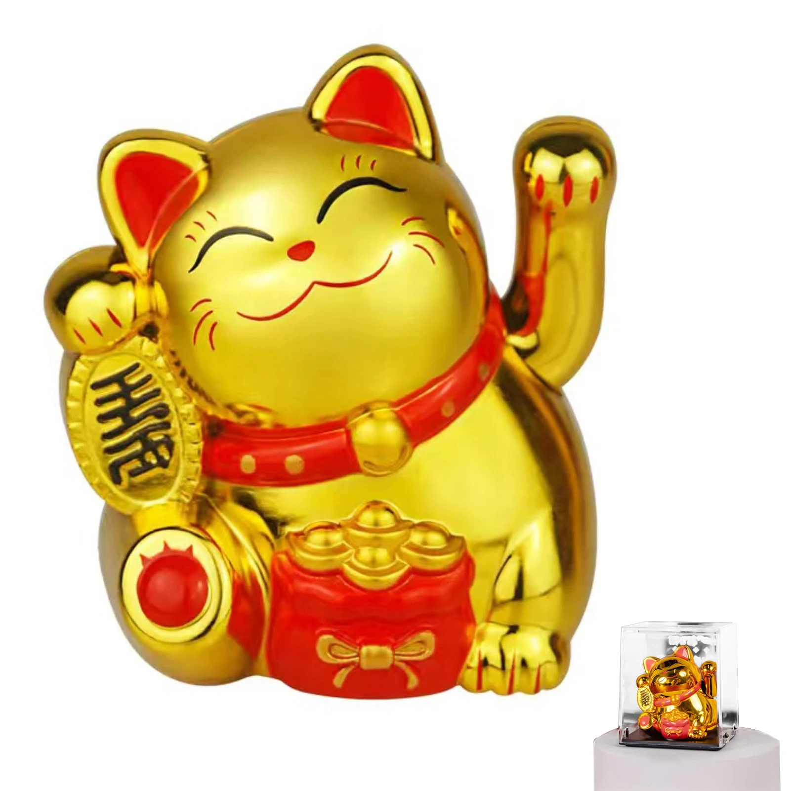 Random Style Solar Energy Automatic Waving Lucky Cat Ornaments Fortune Wealth Welcoming Cat Ornament Suitable for Office Decor