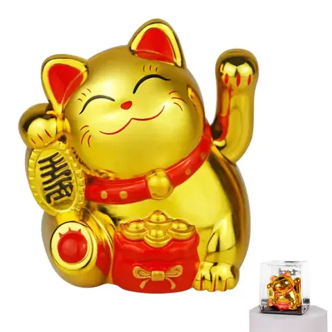 Random Style Solar Energy Automatic Waving Lucky Cat Ornaments Fortune Wealth Welcoming Cat Ornament Suitable for Office Decor