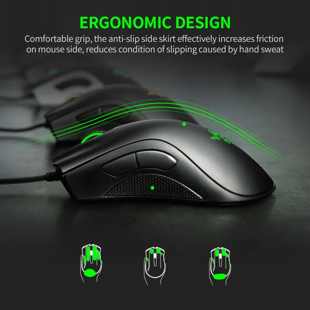 Original Razer DeathAdder Essential Standard Wired Gaming Mouse Mice 6400DPI Optical Sensor 5 Buttons Laptop PC Gamer