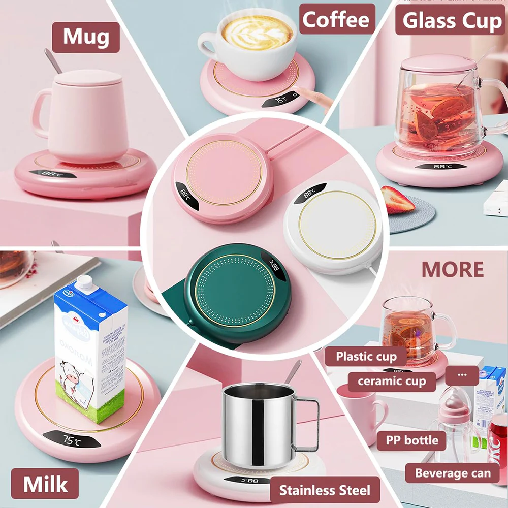 USB Cup Warmer Mini Portable Coffee Mug Heating Coaster Smart Digital Display Thermostatic Adjustment Timing Heater for Milk Tea