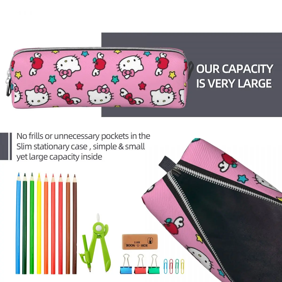 Imagem -06 - Lápis Rosa Hello Kitty dos Desenhos Animados Pen Box Bags Grande Bolsa Cosmética para Escritório de Armazenamento Menina e Menino Novo