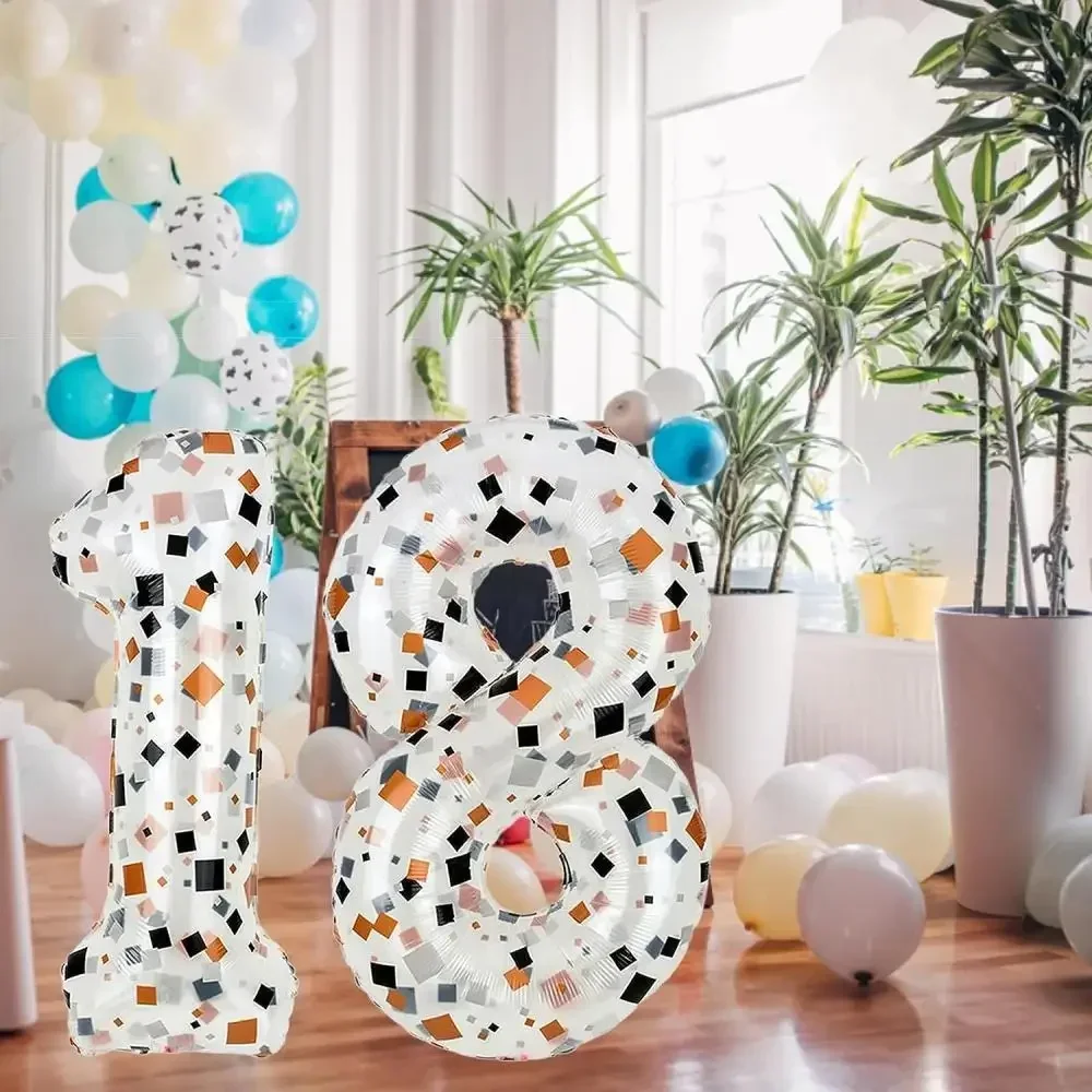 40inch Number balloon Fragment Printed Transparent Number Foil Balloons for Birthday Baby Shower Decoration Party Supplies