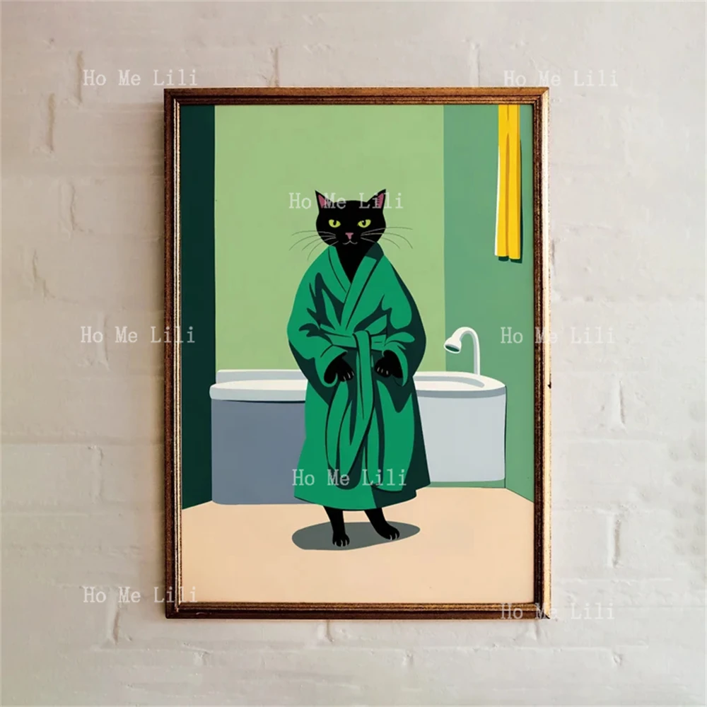 Cute Bathrobe Cat Poster Whimsical Feline Wall Art For Cat Lovers Unique Home Decor