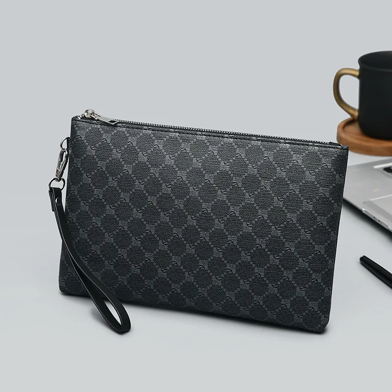 Men's Leather Messenger Bag Slim Business Envelope Clutch Phone Crossbody Bag Fashionable Lightweight Hand Carry Bag
