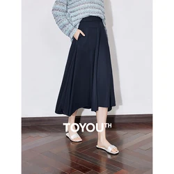TOYOUTH Women Skirt 2025 Spring New Irregular Pocket Cotton Ankle Length A Line Umbrella Skirt
