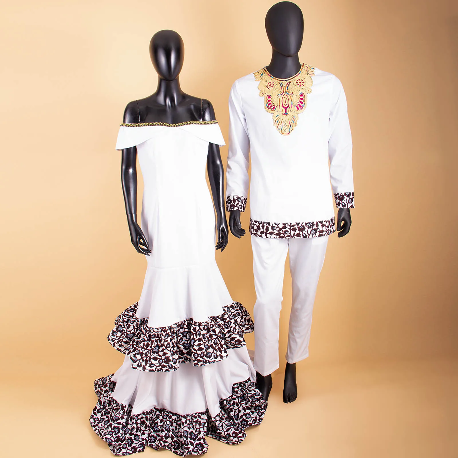 Vestidos largos africanos para mujer y hombre, conjuntos de Top y pantalones a juego, Kaftan, Bazin Riche, ropa de pareja, Vestidos de fiesta Y22C012