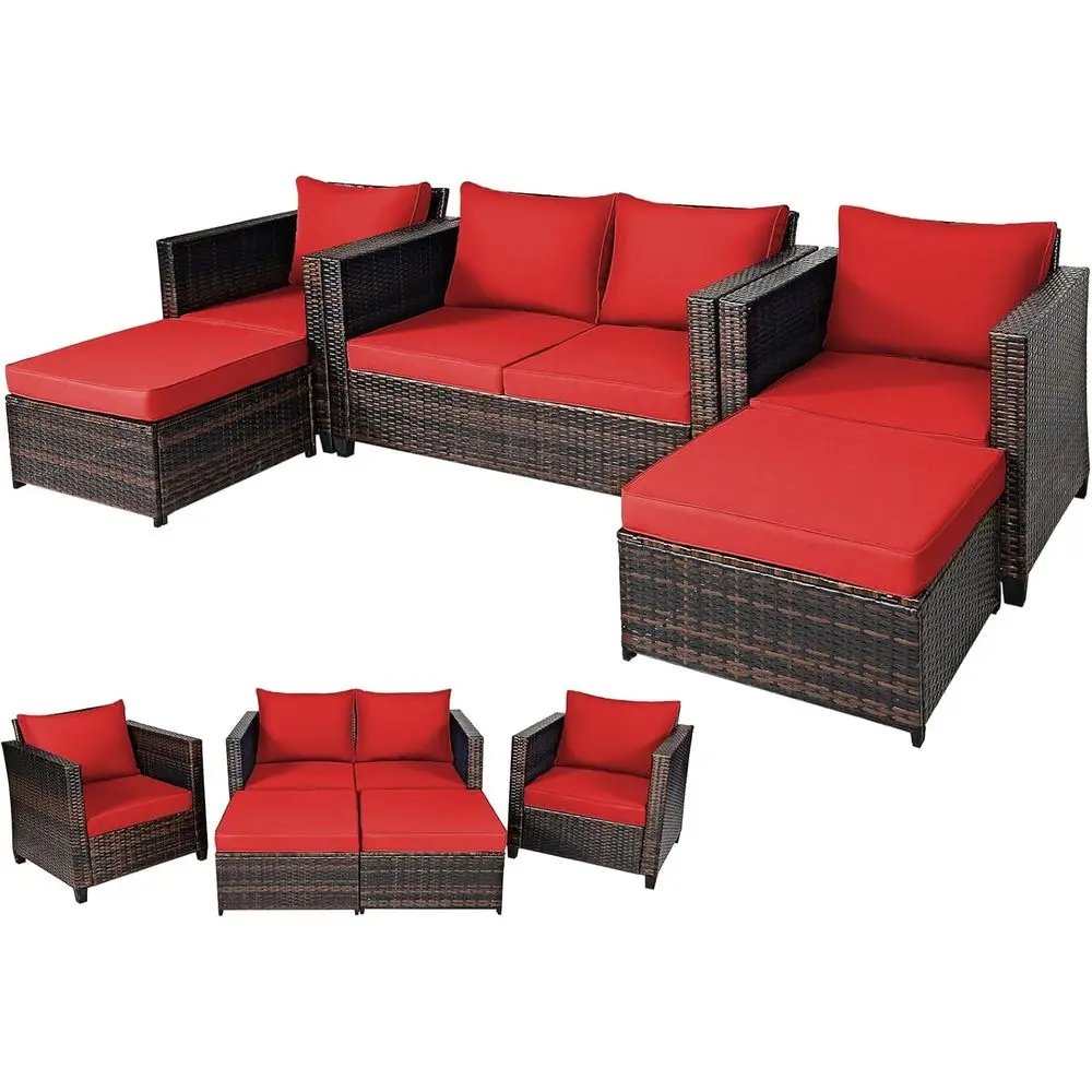 

5-Piece Outdoor Patio Contion Set, Loveseat and 2 Ottoman, Outdoor Sectional Rattan Soa Set, Multiunctional Rattan urniture Set