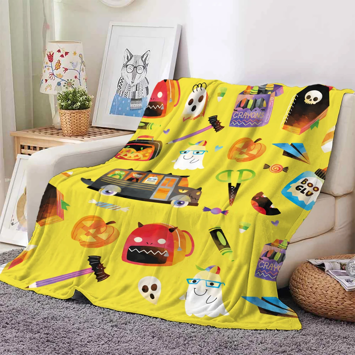 2024 Halloween Seasonal Blankets.Yellow,Used for Bed Sofa Gifts ,Stitch HD Printed Blanket ,Thin Travel Picnics Throw Blanket