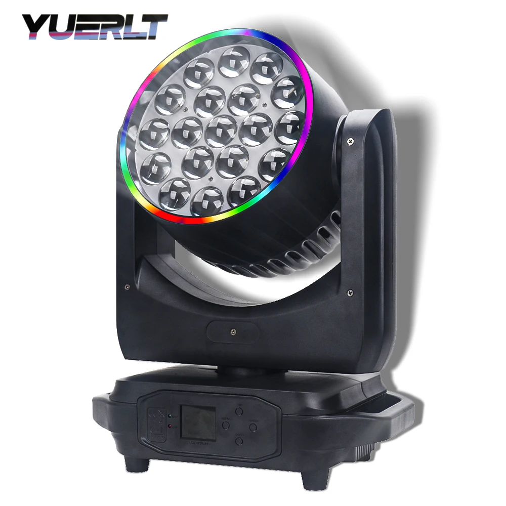 

YUER 19x15W RGBW 4in1 Beam Wash Zoom Светодиодный движущийся головной светильник с кольцом Профессиональная машина DMX512 DJ Bar Эффект сценических огней