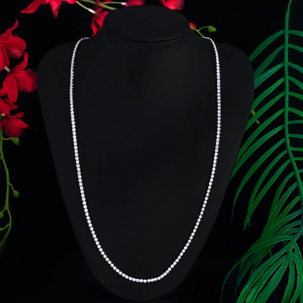 CWWZircons Funkelnde Mehrschichtige Runde Kubische Zirkonia Große Lange Tennis-Halskette für Damen Hochzeit Party Kostümschmuck CP129 – Detail 7