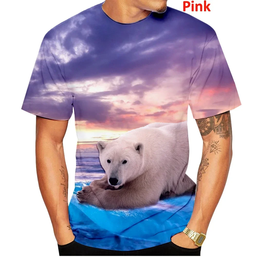 Nowa letnia koszulka 3d Animal Polar Bear Fashion Casual Funny Men Women z krótkim rękawem Harajuku T Shirt