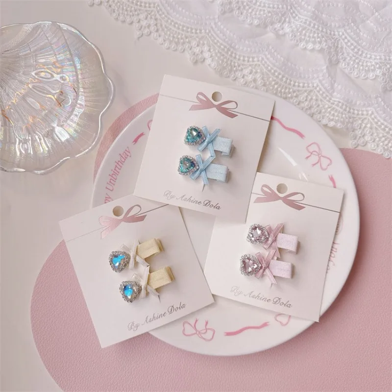 

Sweet Heart Shaped Crystal Rhinestone Bow Hair Clips for Girls Mini Barrettes Set Non Slip Daily Cute Hairstyle Party Favors