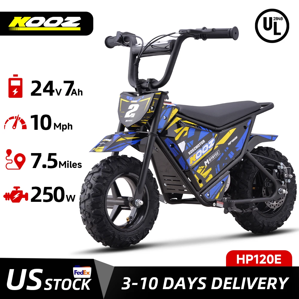 

KOOZ HP120E 24V 250W Electric Dirt Bike, Kids Electric Motorcycle with 2-Speed Modes Up to 10 MPH & 7.5 Miles Long-Range