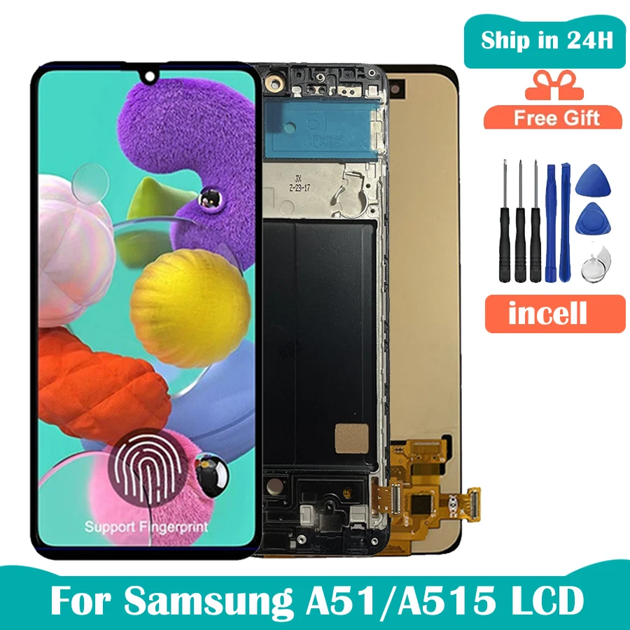 OLED/Incell dla Samsung A51 A515 A515F A515F/DS A515FD wyświetlacz LCD ekran dotykowy Digitizer zgromadzenie z ramką