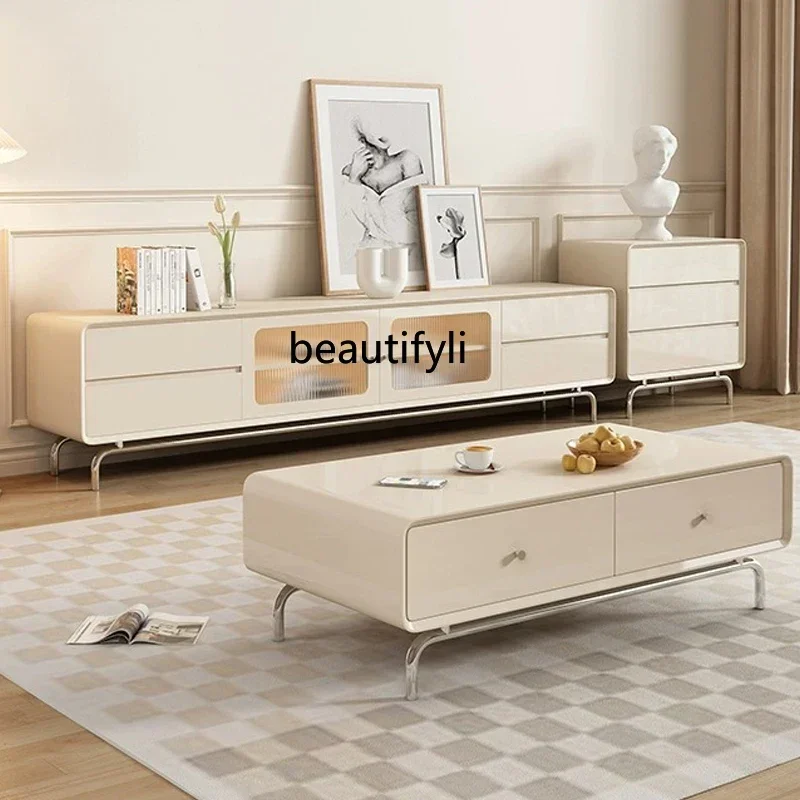 

K18 Light Luxury Cream Style TV Cabinet and Tea Table Combination Living Room Background Bedroom Floor Cabinet