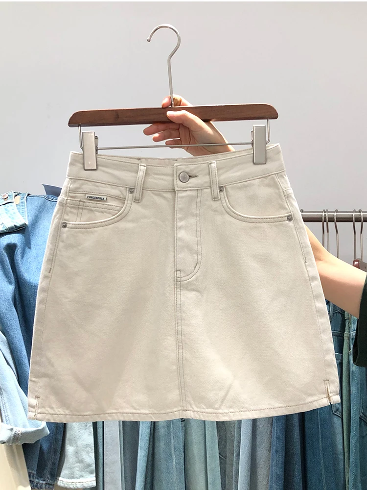 High Waist A-Line  Skirt Women's Denim ort Skirts Summer Slimming Large Size Anti-Light f Body Skirts