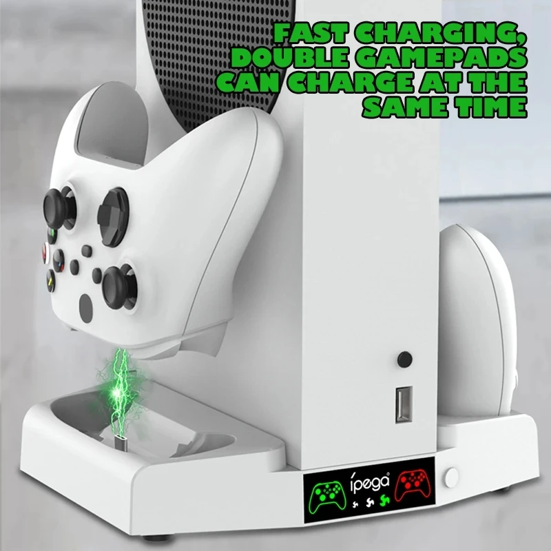 Новинка для XBOX Series S, зарядная станция с двумя контроллерами, вертикальная подставка, держатель охлаждающего вентилятора, зарядное устройство для консоли Xbox ONE/S