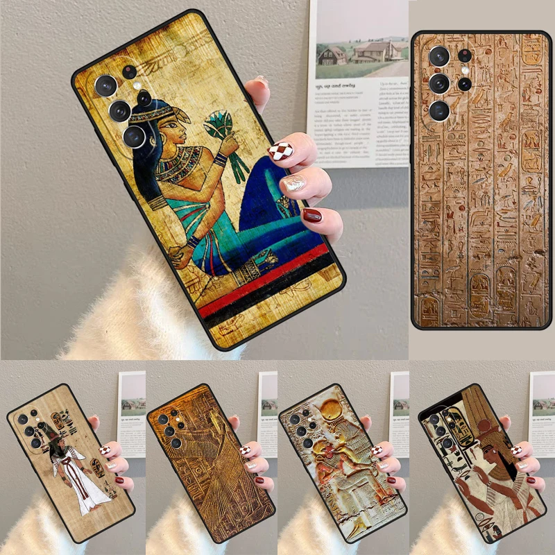 Cover For Samsung Galaxy S24 Ultra S21 S22 S8 S9 S10E Note 10 20 Plus FE S23 Egypt Pharaoh Mural Phone case Coque