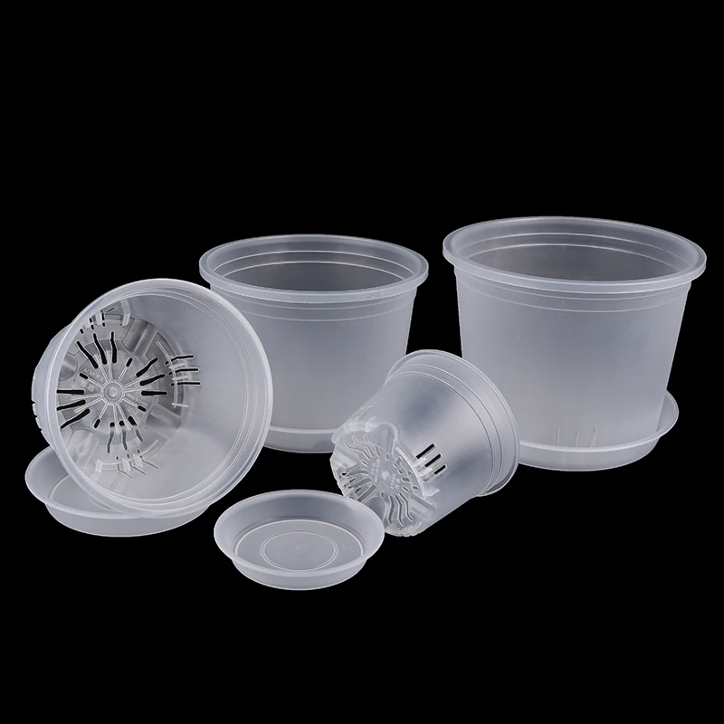Transparent Round Orchid Pot With/Without Tray Root Control PP Plastic Orchid Pots With Holes Breathable Plant Growth Container