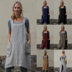 2024 Women's Cotton Linen Apron Long Wrap Homewear Loose Long Dresses Party Dresses Dress Plus Size Women Clothing