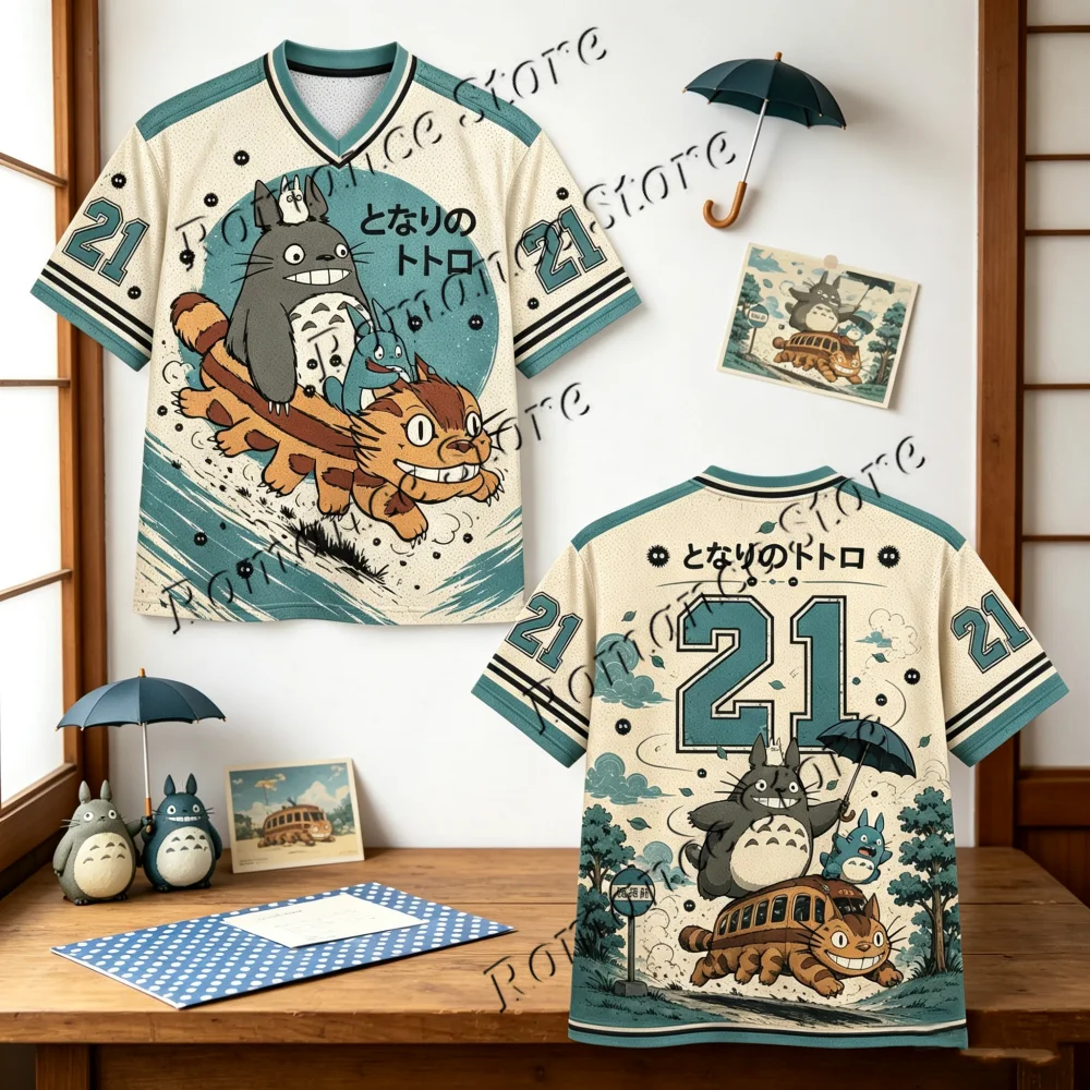 Totoro Catbus 21 Baseball Jersey Men Women t-shirt Harajuku Anime V Neck Short Sleeve Streetwear Cartoon Print Sport Tee Tops view 2