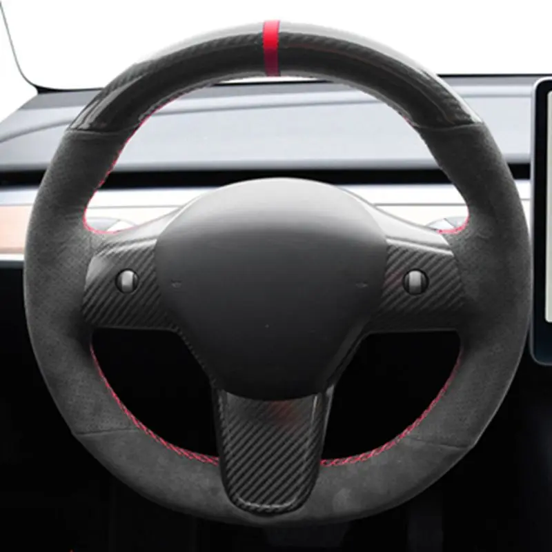 Coprivolante per auto Avvolgimento per volante in pelle scamosciata Treccia volante originale per Tesla Model 3 2015-2021 Model Y 2019-2021