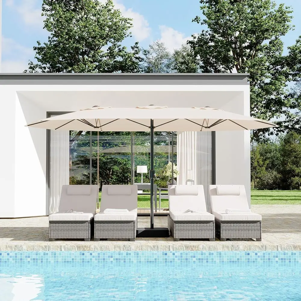 Ombrellone da giardino extra large impermeabile da 15 piedi con manovella e base - stecche antiruggine, copertura in 100% poliestere