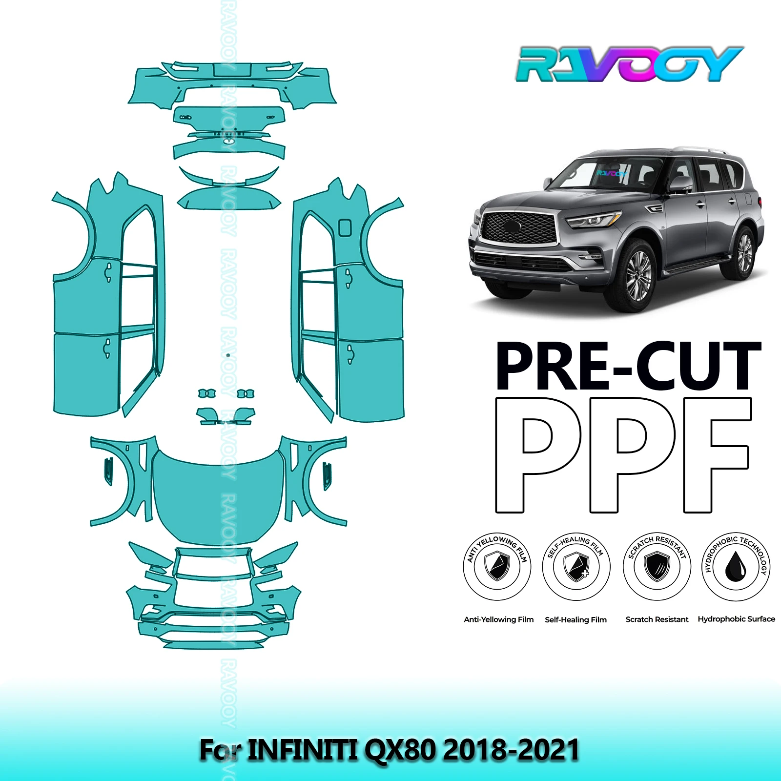 

8.5Mil Precut PPF Paint Protection Film Full Vehicle For INFINITI QX80 2018-2021