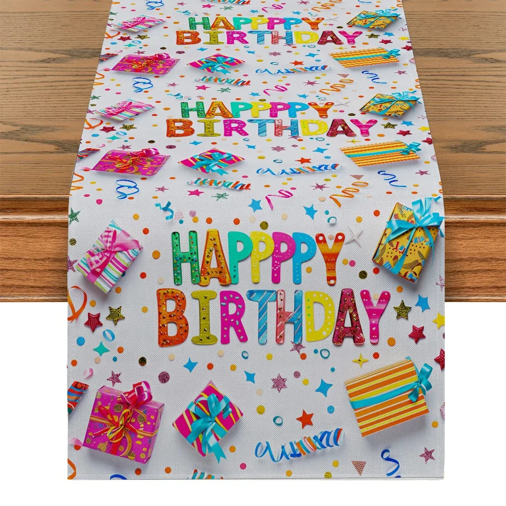 Happy Birthday Tablecloth Gift Table Runner Kitchen Table Decoration Indoor Outdoor Birthday and Family Party Decoration