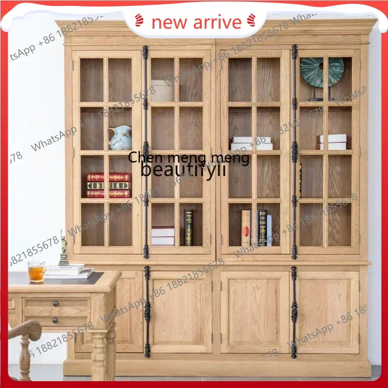 SS new styleSolid wood oak American solid wood dining side cabinet Solid wood heaven and earth lock bookcase Gla door bookcasess
