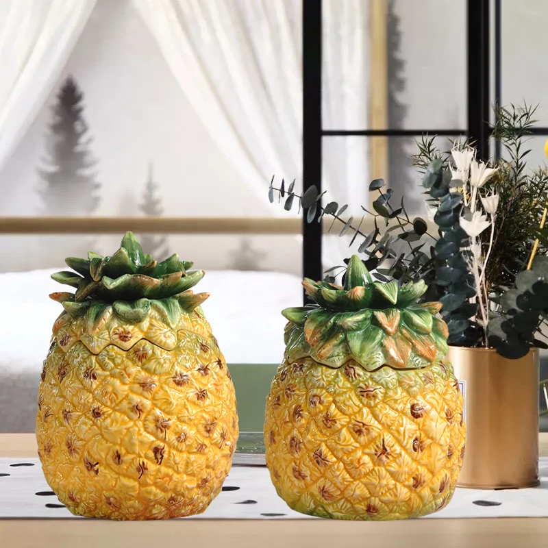 Ceramics Pineapple Storage Hand Painted Candy Jar Ornaments Handmade Decorative Crafts Box with Cover