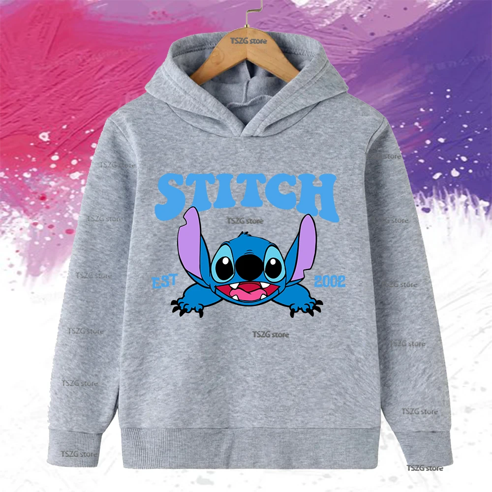 Autumn Winter Kawaii Lilo Stitch Print Kids Hoodies Girls Boys Clothing Fashion Warm Long Sleeve Sweatshirt Children's Pullovers