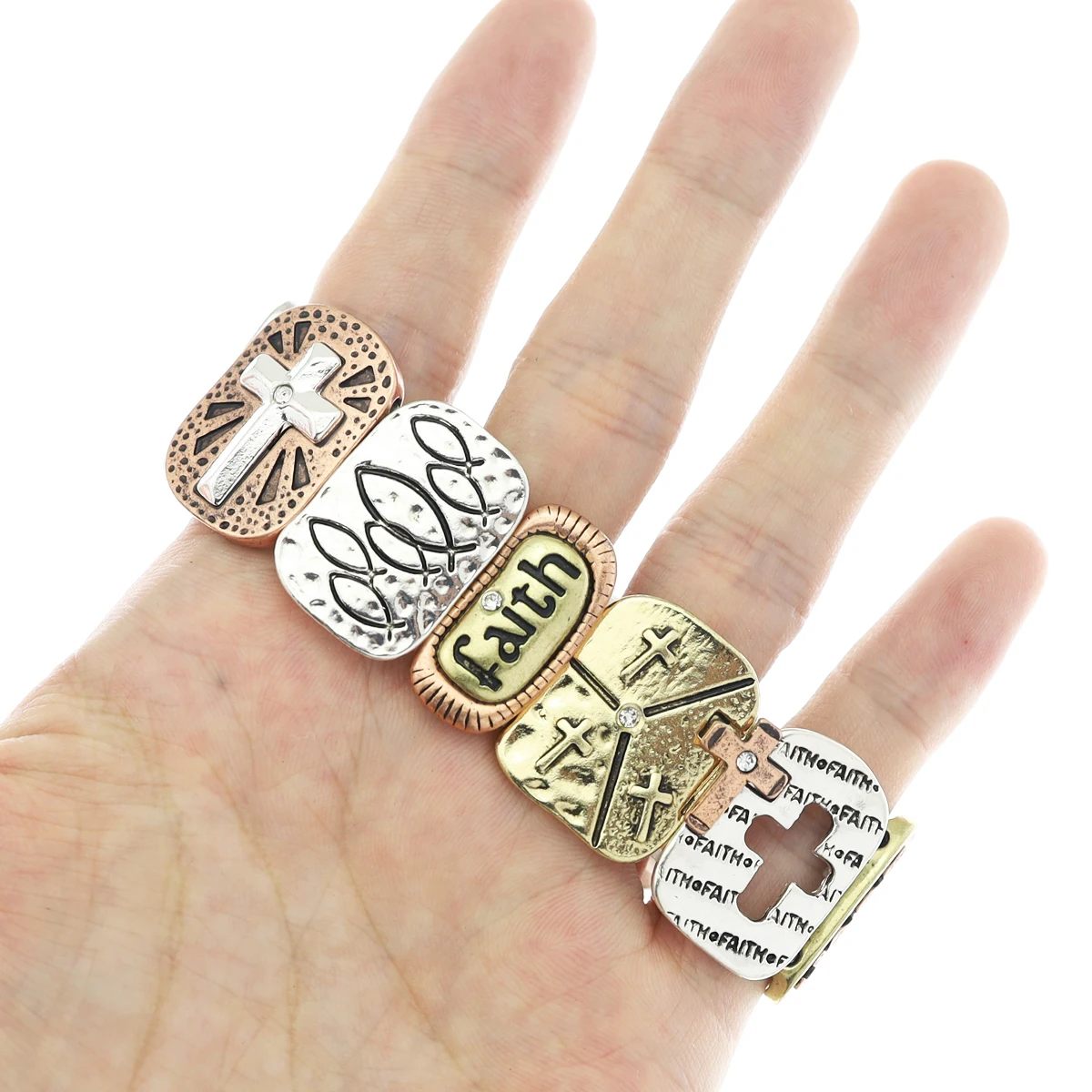 RechicGu Vintage Elastic Bangle Blessed Christian Religious Cross Stretch Bracelet for Women Fashion Couple Jewelry Gifts