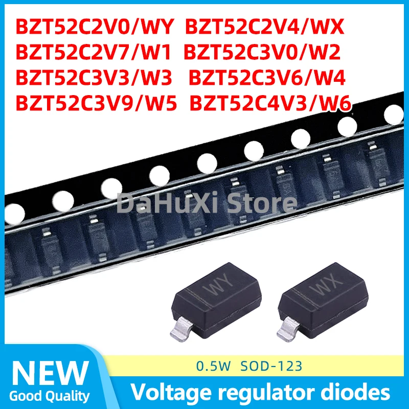 50PCS BZT52C2V0 WY BZT52C2V4 WX BZT52C2V7 W1 BZT52C3V0 W2 BZT52C3V3 W3 BZT52C3V6 W4 BZT52C3V9 W5 BZT52C4V3 W6 SOD-123