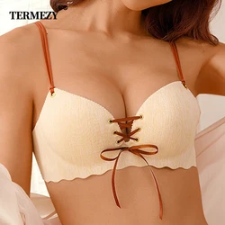 TERMEZY Sexy Women's Deep V Bra Push Up Gathered Brassiere Wire Free Soft Bralette French Adjustable Gym Sport Intimates