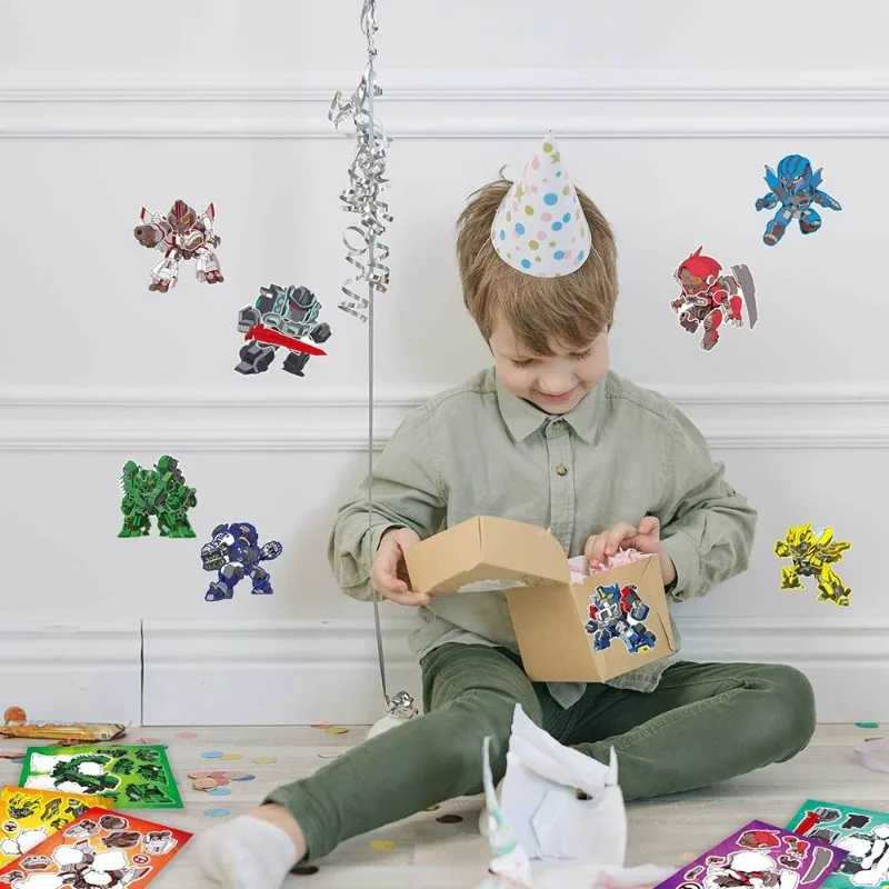 8Pcs 변환 퍼즐 스티커 Bumblebee Optimus Prime 맞춤형 부모-자식 게임 얼굴 장식 방수 스티커