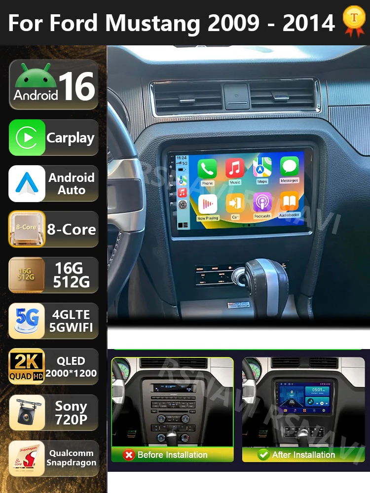 Qualcomm Android 16 Autoradio Multimedia-Player für Ford Mustang 2010-2014 Auto Carplay Autoradio DSP WLAN+4G 2 Din Head Unit