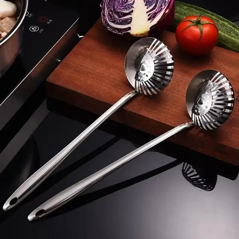 Kitchen Tableware Dual-use Soup Spoon Long Handle Stainless Steel Soup Ladle With Removable Filter Colander Utensils Scoop