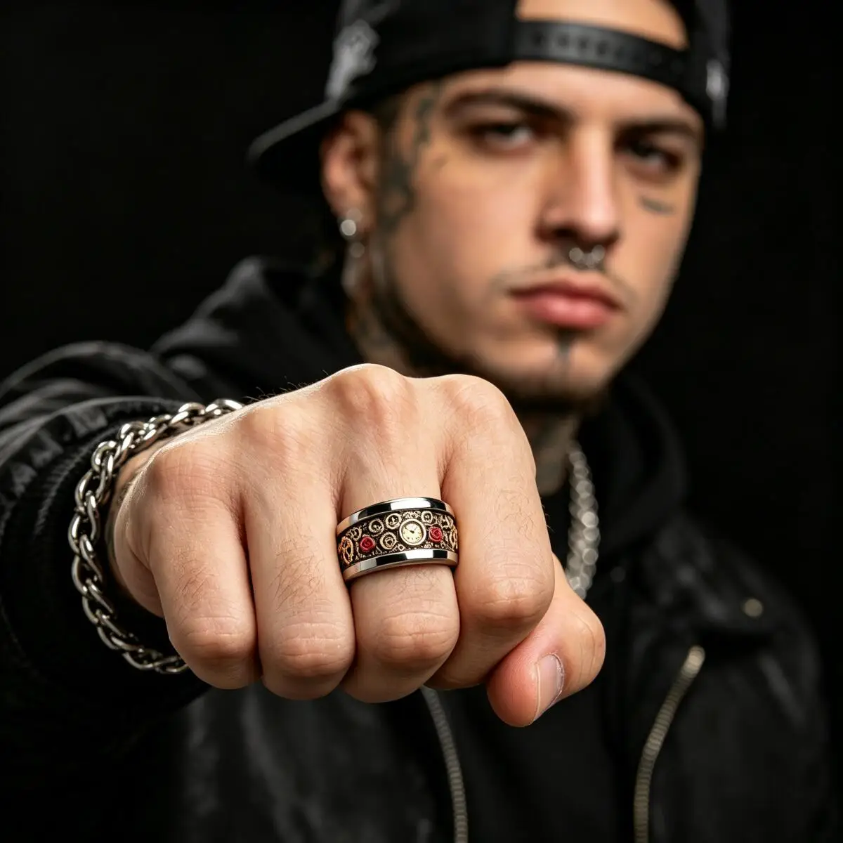 Vintage Steampunk Mechanical Gear Clock Rings for Men Silver Color Stainless Steel Ring Retro Rock Biker Jewelry Gift Wholesale - view 5