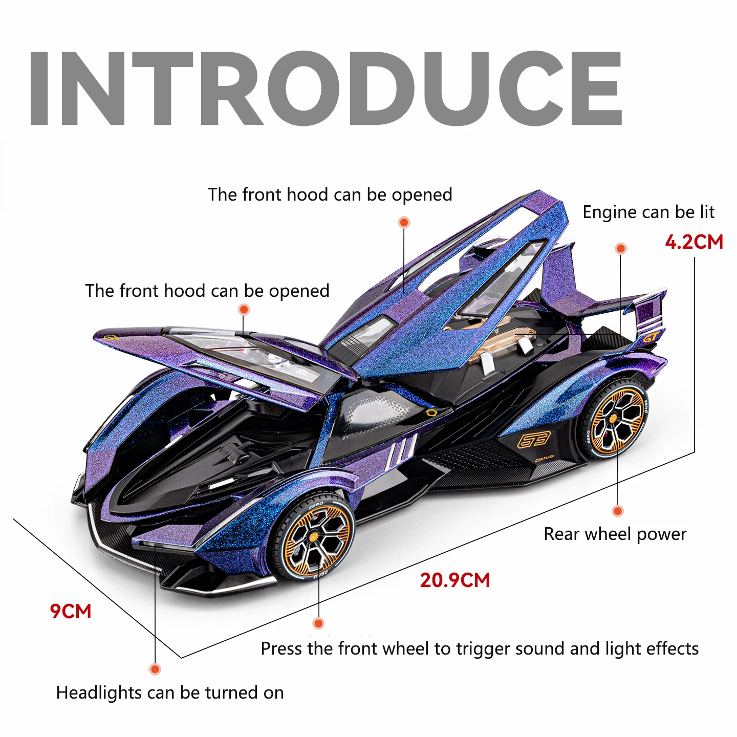 Nieuwe 1:24 Gesimuleerde Lambo V12Gt Legering Model Auto Geluid En Licht Trek Speelgoed Auto Metalen Sportwagen Jongens Collectie Ornamenten Gift