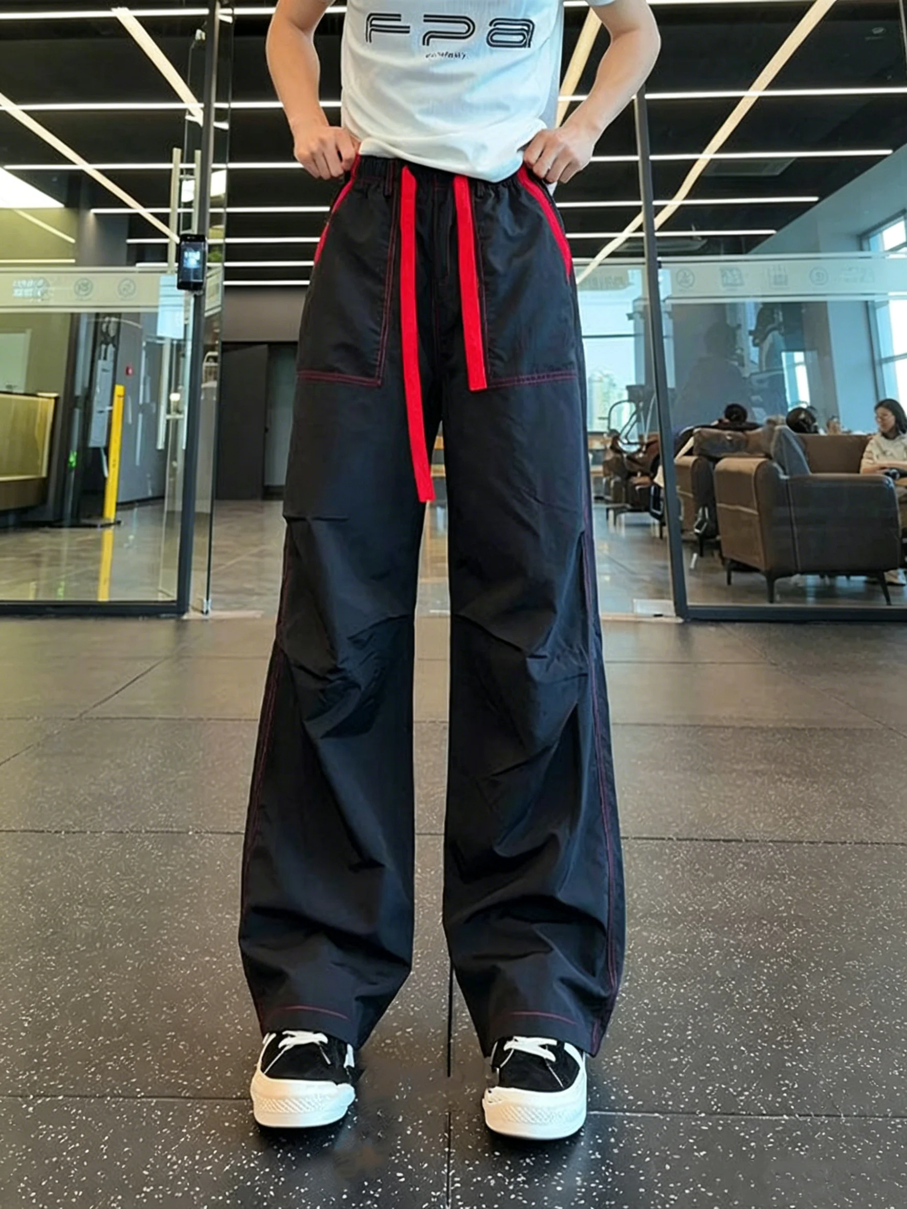 

Quick Dry Ice Silk Men's Summer Thin Folded Casual Pants Straight Leg Sporty Long Trousers American Color Block Utility Workwear