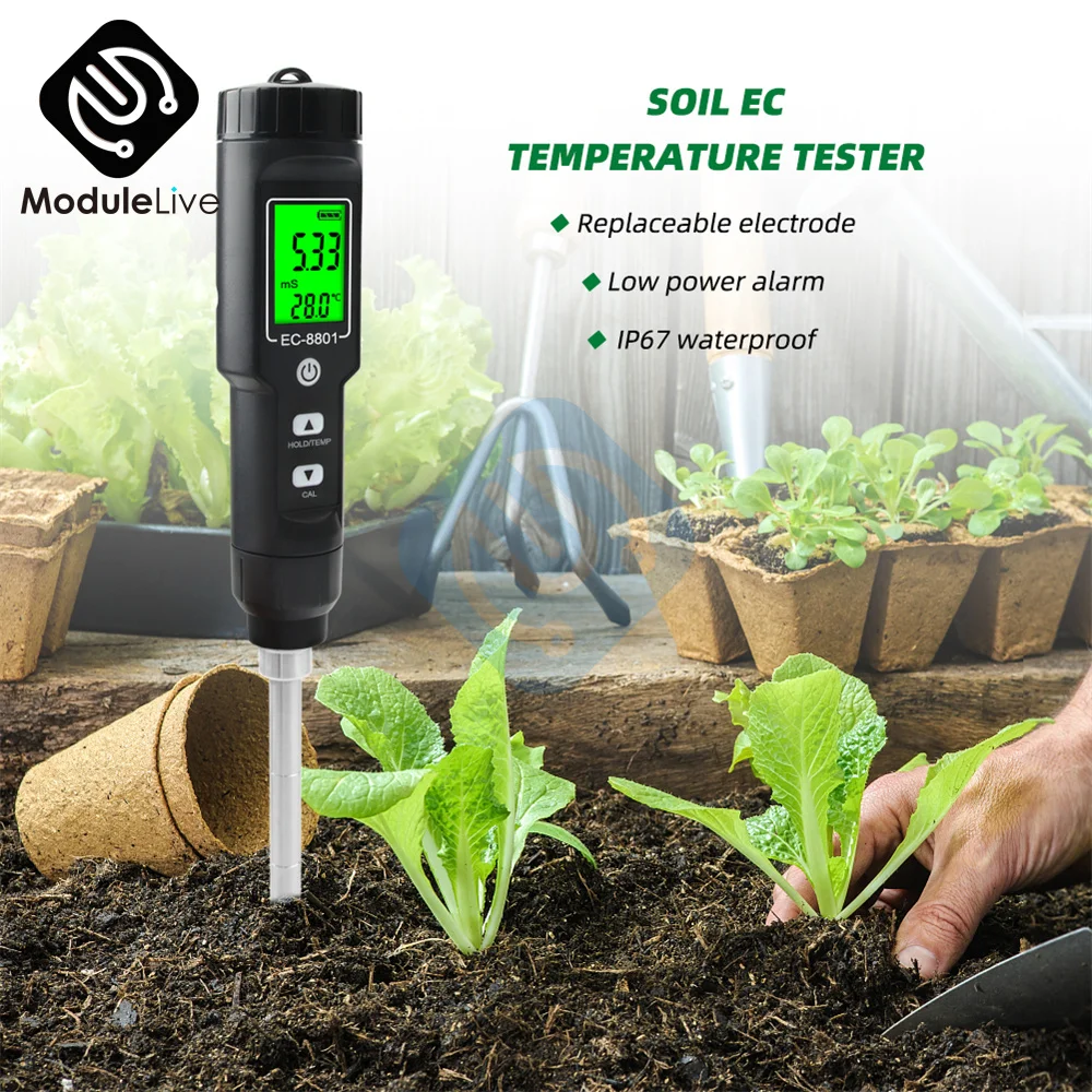 Digital Direct Soil EC Meter Electrical Conductivity Temperature Tester Intelligent Soil Nutrient Fertility Detector For Garden