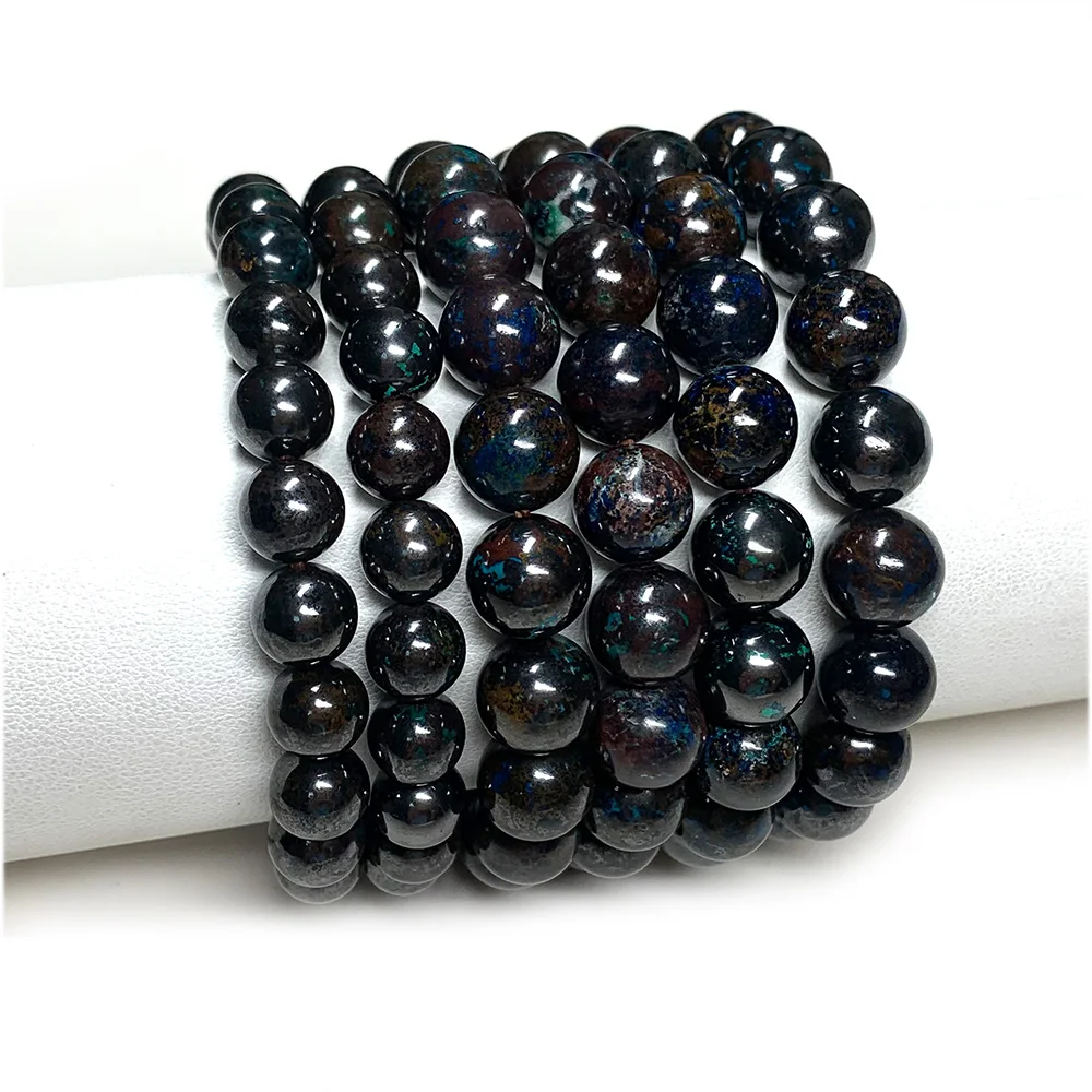 Veemake Natural Blue Brown Azurite Bracelets Round Loose Beads 08117