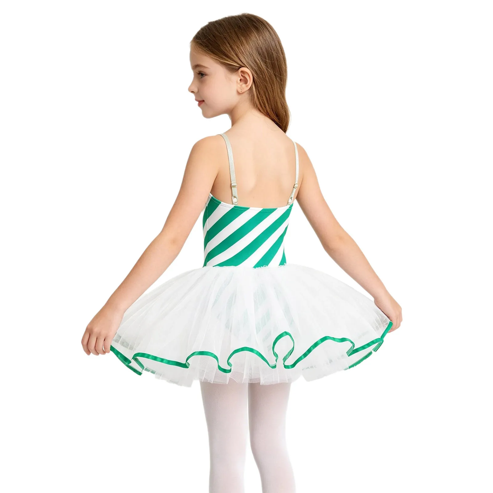 Mädchen Weihnachts-Weihnachtsmann Zuckerstangen-Kostüme Eiskunstlauf-Trikot Gestreiftes Pailletten-Ballett-Tutu Tanzkleid Bühnenauftritt