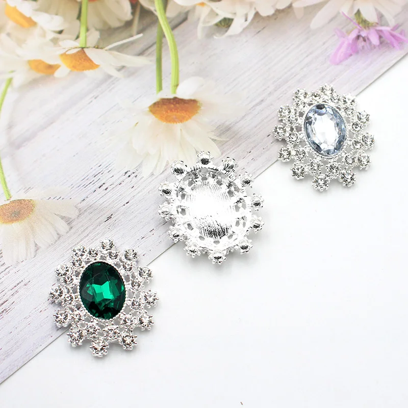 装飾的なラインストーン,25x28mm,ガラス,長方形,フラットボタン,ウェディングドレス用,ヘアアクセサリー,10個。