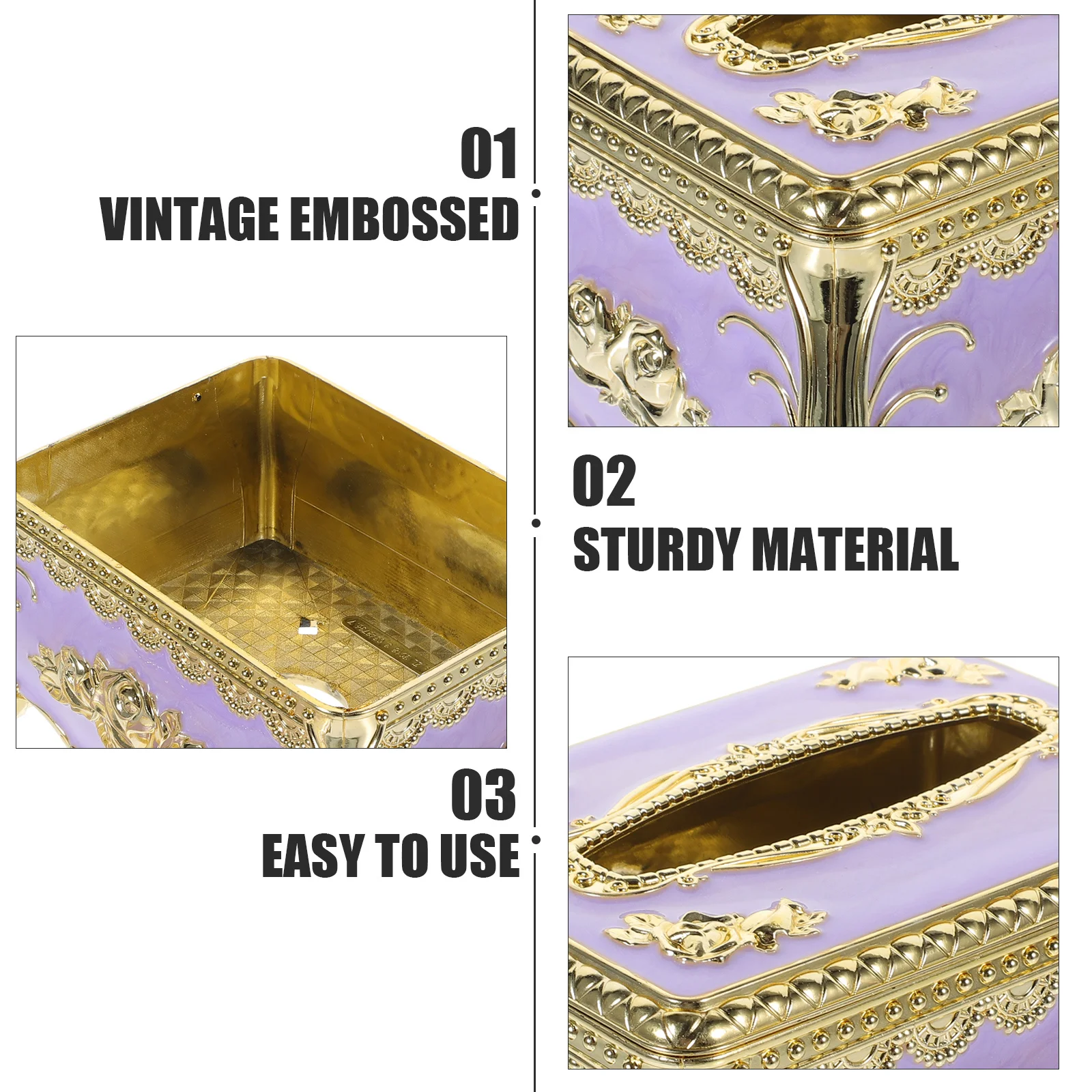 

European Style Embossed Tissue Box Cover Vintage Design Desktop Organizer Large Capacity Facial Tissue Storage Case
