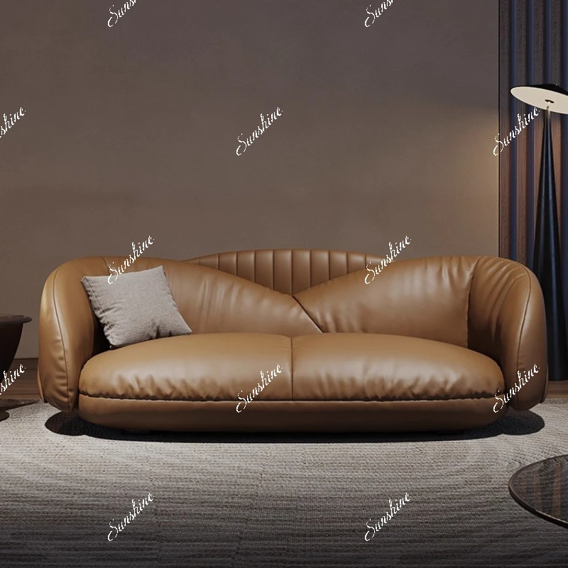 

Italian light luxury leather, modern simplicity and minimalism, luxury high-end living room, straight row sofa