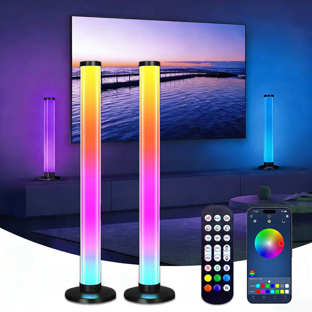 

RGB Desktop Ambient Light Music Rhythm Bar Smart Bluetooth APP Control Button Remote for Gaming Room Bedroom Desktop Decoration