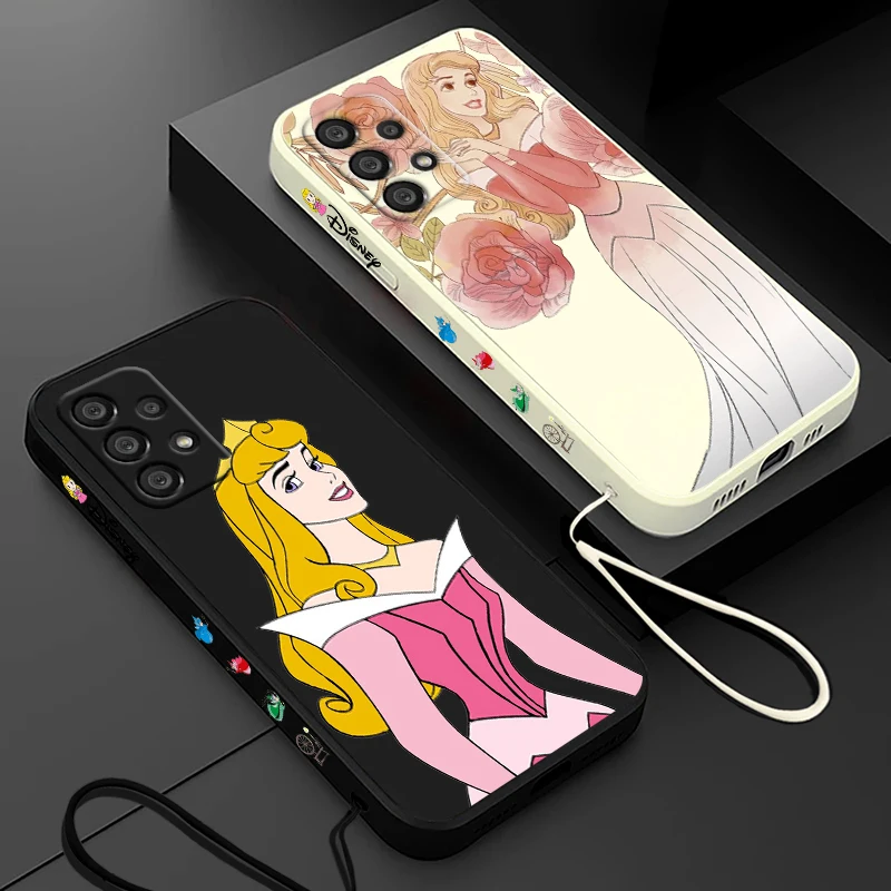 Sleeping Beauty Princess Aurora Phone Case For Samsung A55 A53 A33 A52 A32 A71 A51 A21S A35 A25 5G Liquid Left Rope Funda