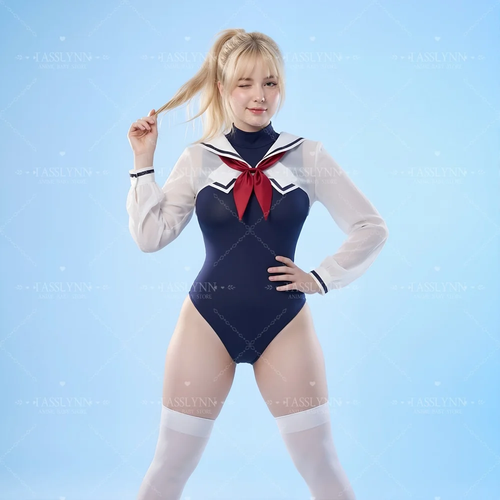 Japanese Sailor Swimsuit Women Long Sleeve One Piece Bathing Suit Anime Style Sailor Bodysuit Women High Neck Swimwear - view 3